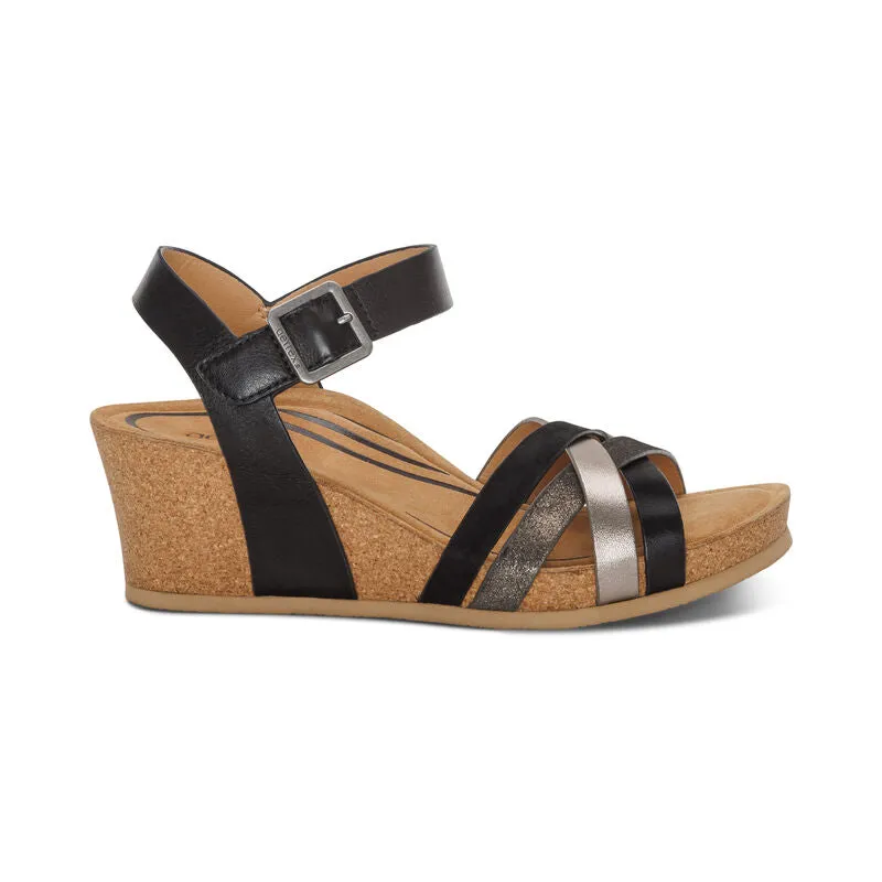 Aetrex Noelle Cork Wedge Quarter Strap Black CK140