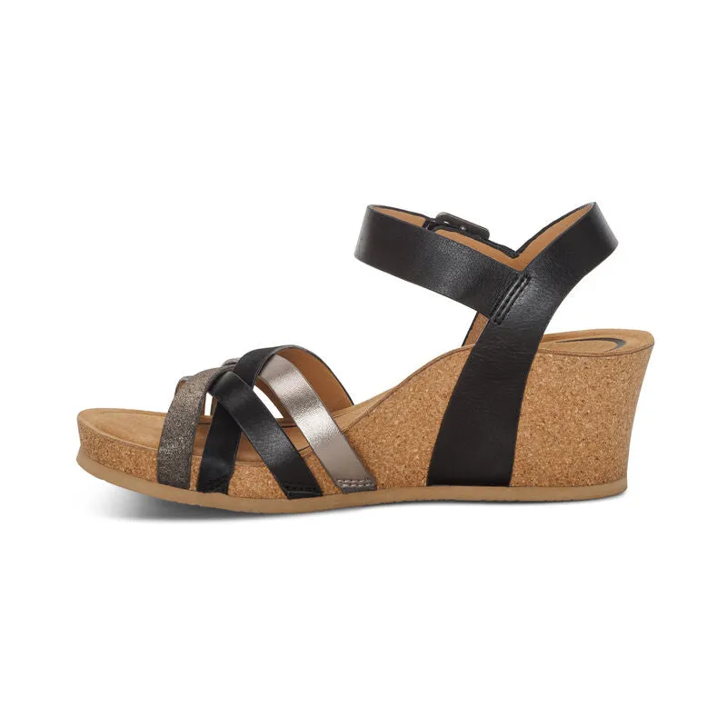 Aetrex Noelle Cork Wedge Quarter Strap Black CK140
