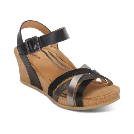 Aetrex Noelle Cork Wedge Quarter Strap Black CK140