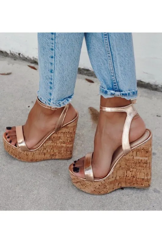 Amora Rose Gold Cork Wedge