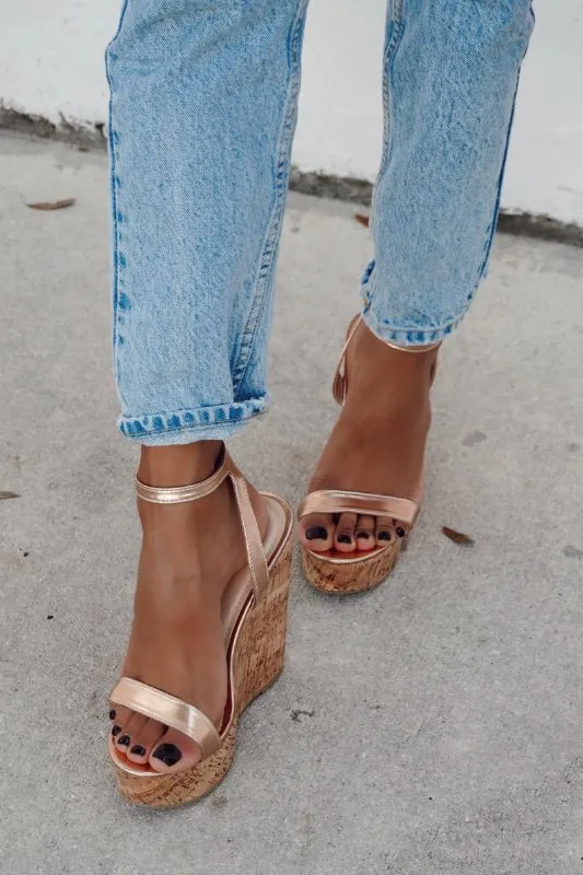 Amora Rose Gold Cork Wedge