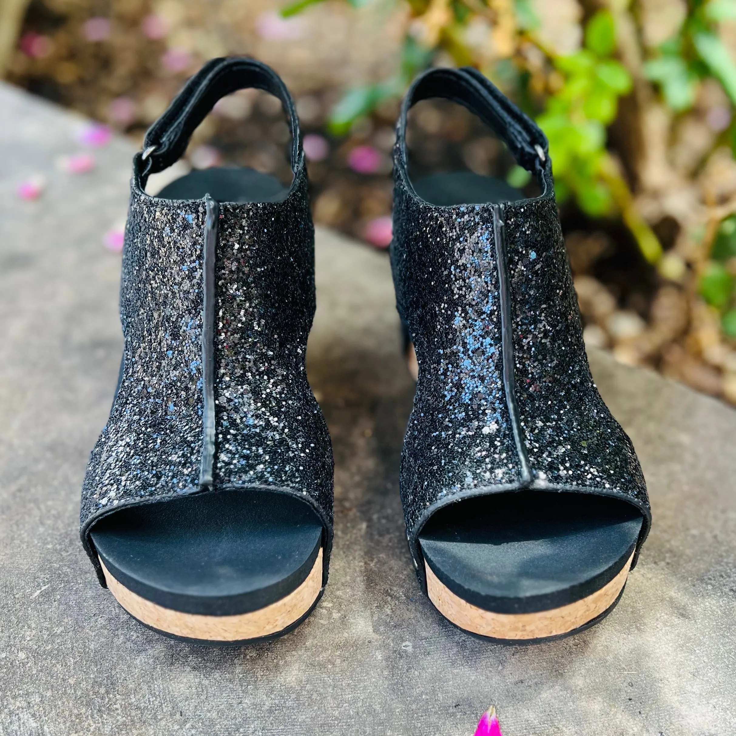 Black Glittered Comfort Wedges*