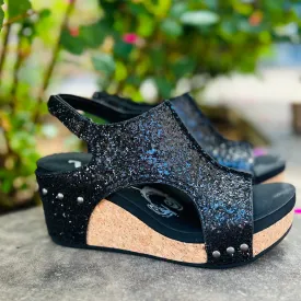 Black Glittered Comfort Wedges*