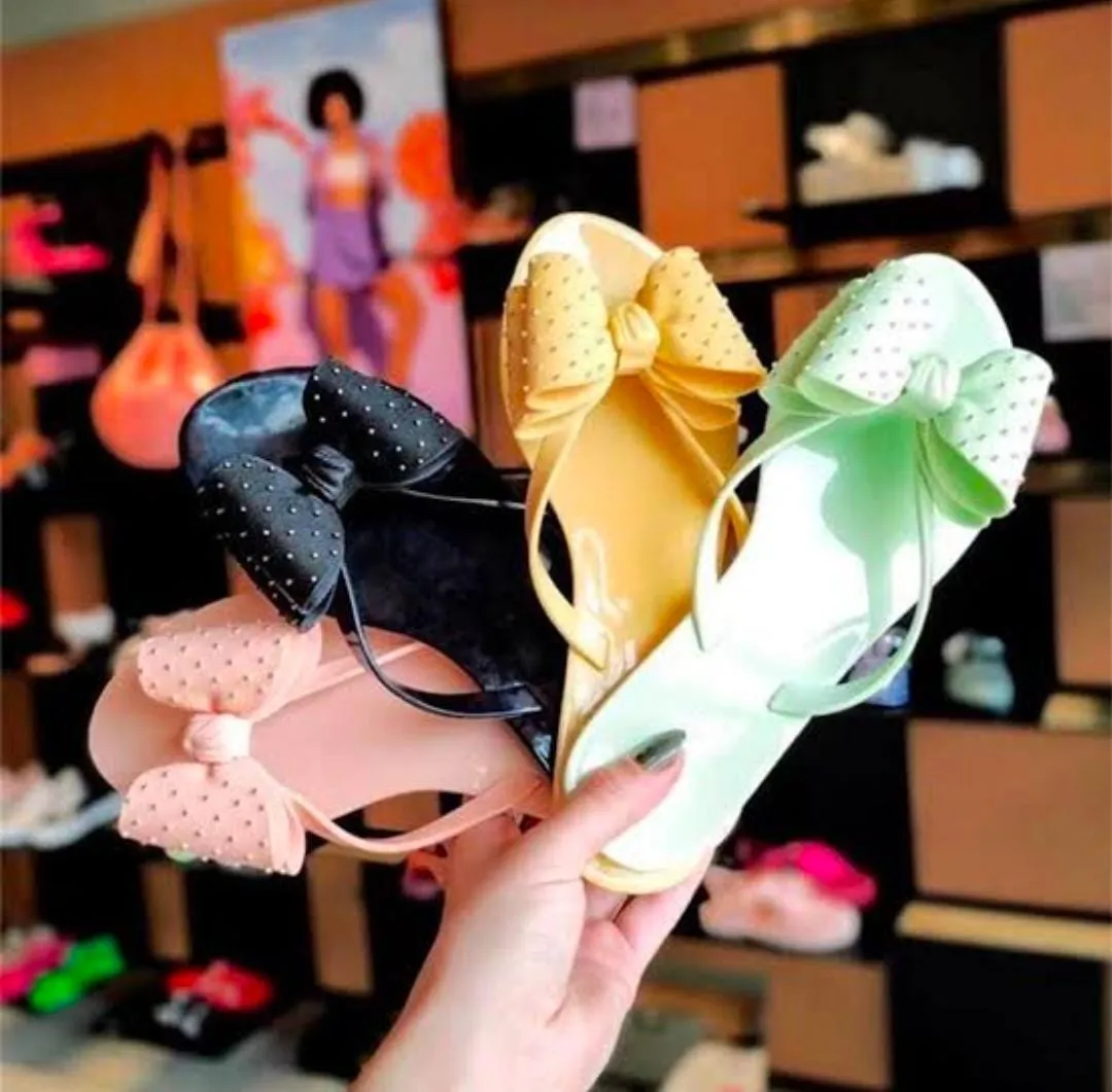 BOW TIE JELLY FLATS - BLACK