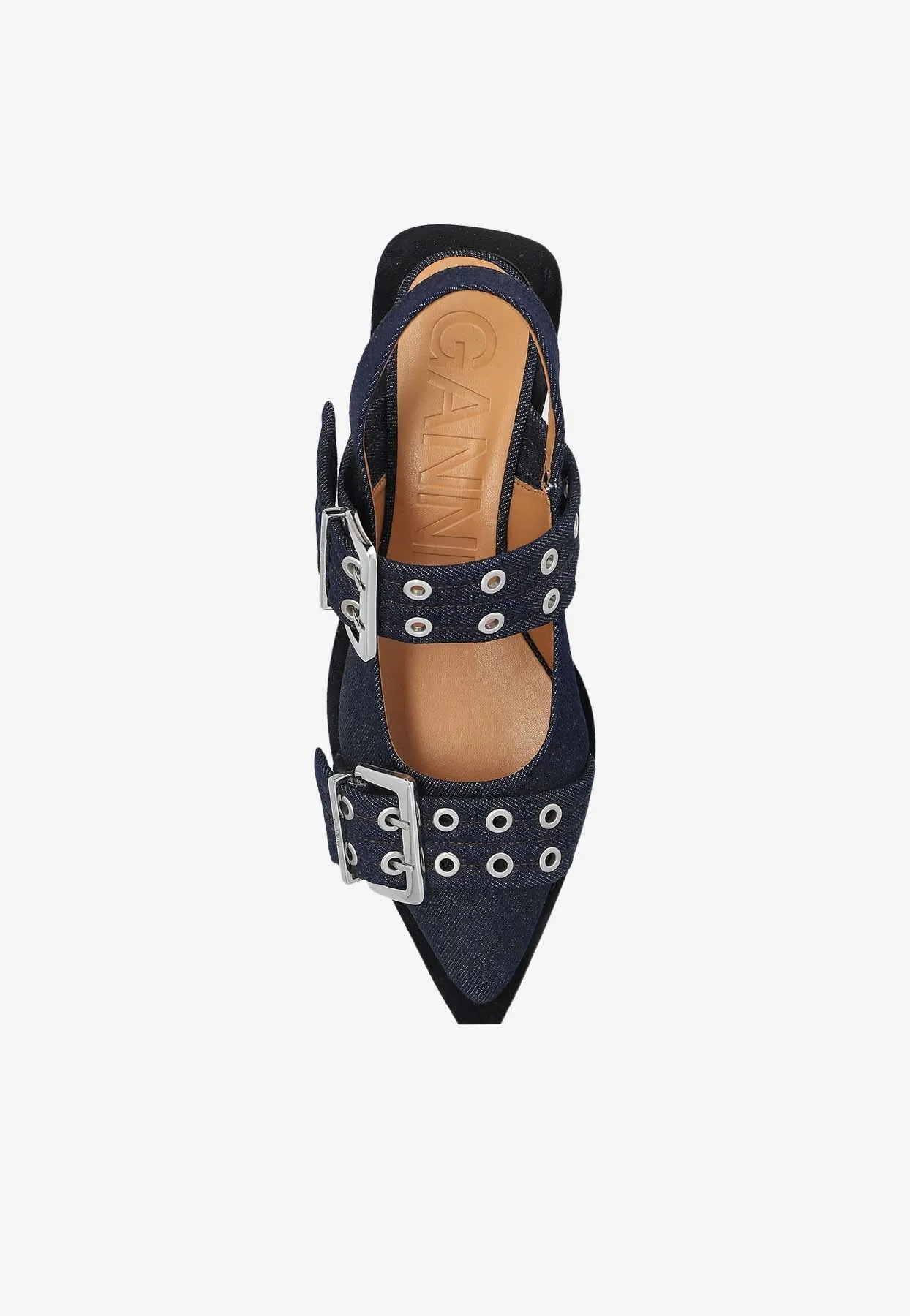 Buckled Slingback Denim Flats