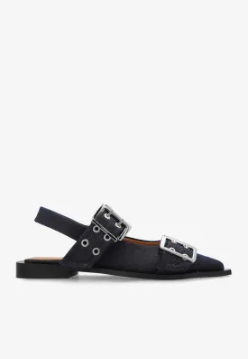 Buckled Slingback Denim Flats