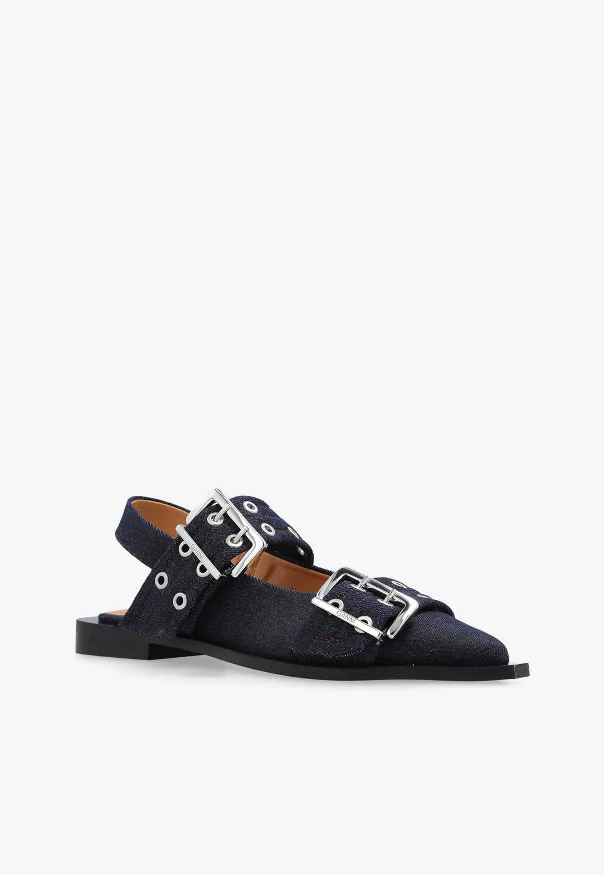 Buckled Slingback Denim Flats