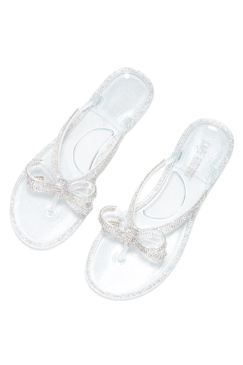 Cape Robbin Bow Wow Jelly T-Strap Slip On Flips Flop Flat Slides Sandals CLEAR