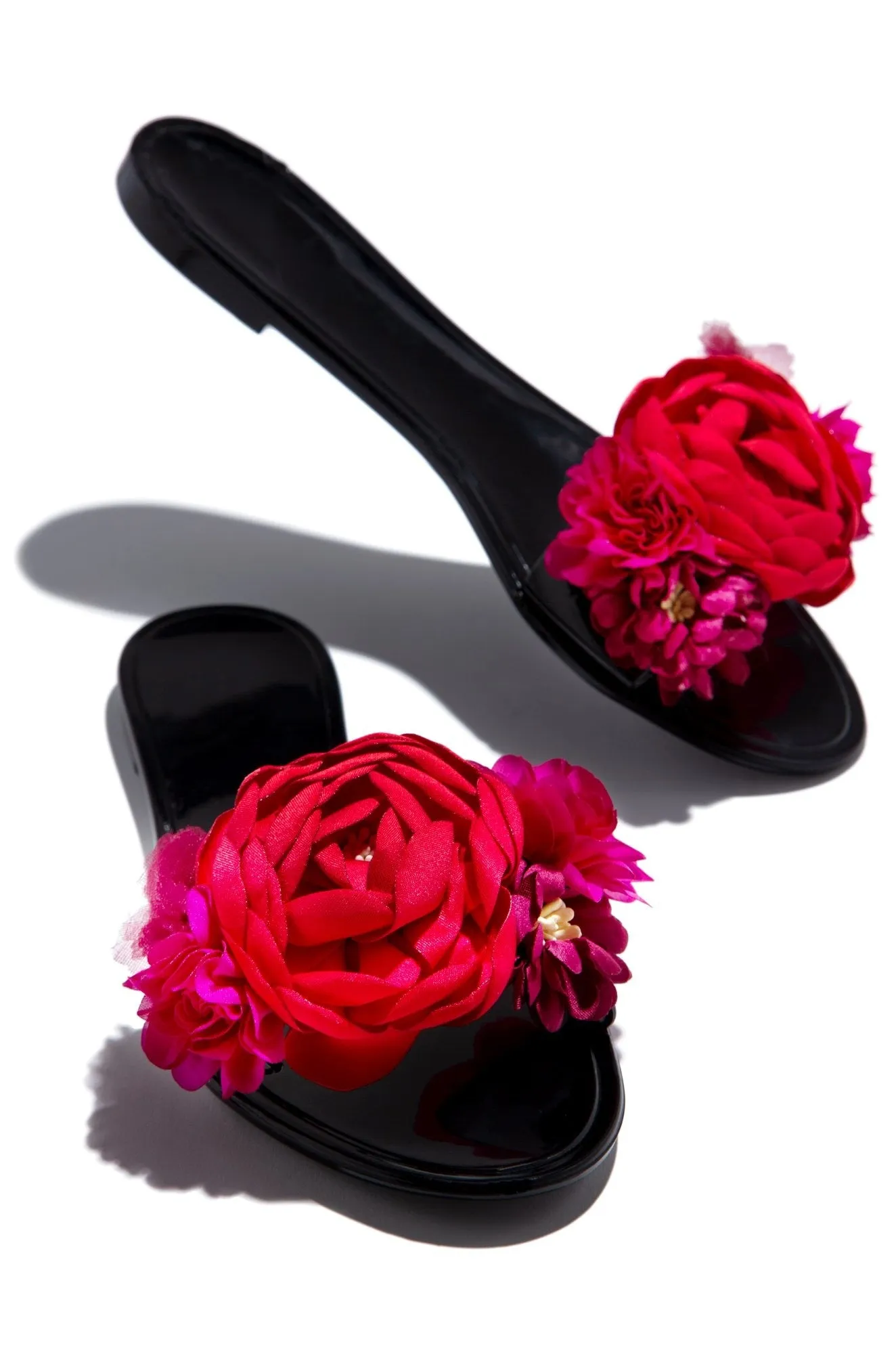 Cape Robbin Women Fullbloom 3D Black Floral Embellished Flat Jelly Slide Sandals