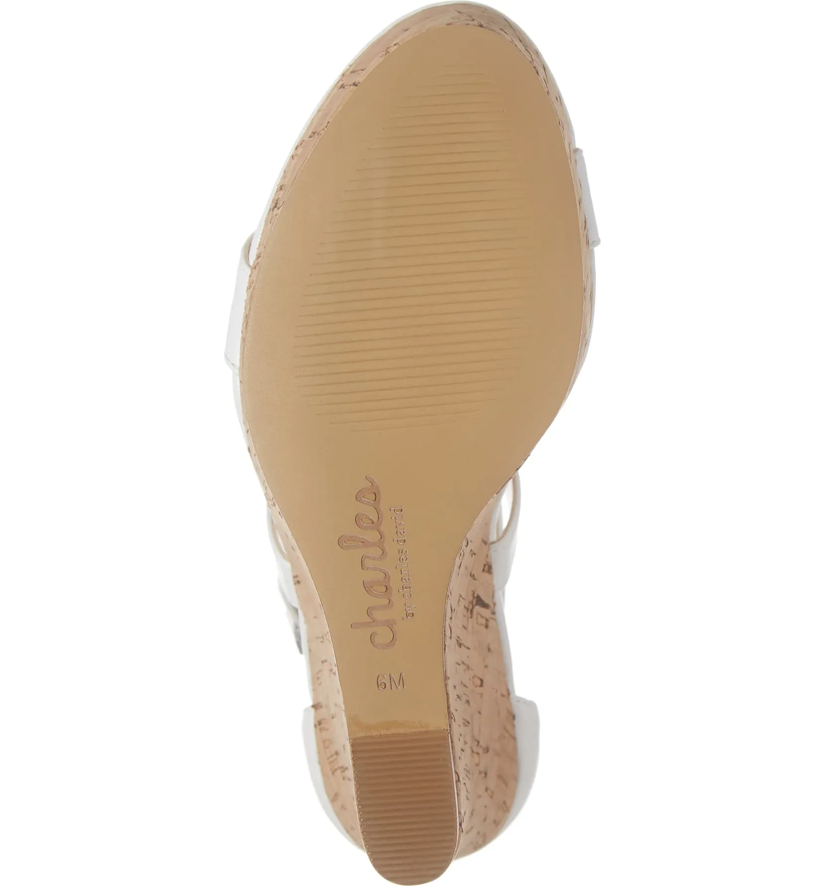 Charles David White Strappy Ankle Buckle Cork Platform Wedge Sandals