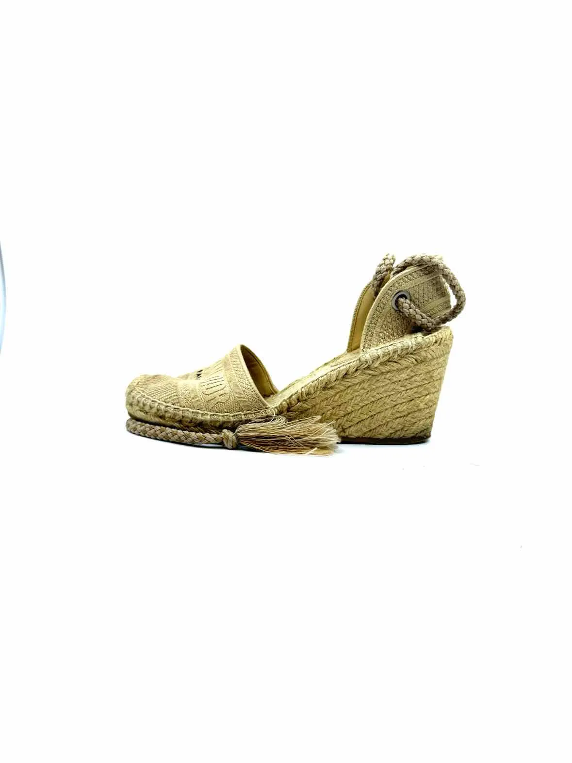 CHRISTIAN DIOR Size 8 Cream Raffia Wedge