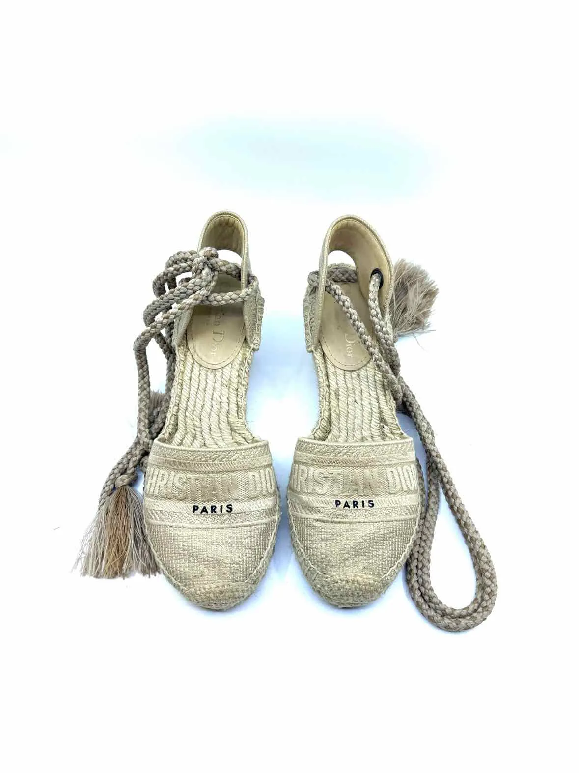 CHRISTIAN DIOR Size 8 Cream Raffia Wedge