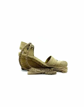CHRISTIAN DIOR Size 8 Cream Raffia Wedge