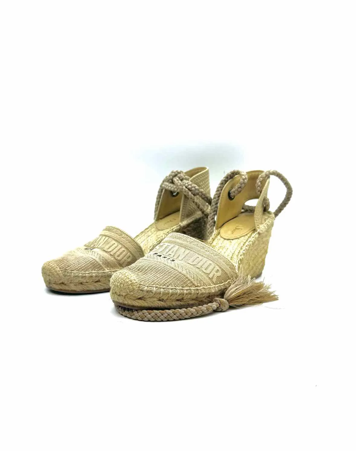 CHRISTIAN DIOR Size 8 Cream Raffia Wedge