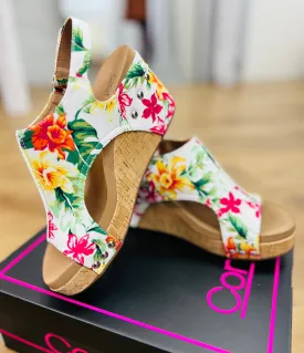Corkys Carley White Floral Wedges