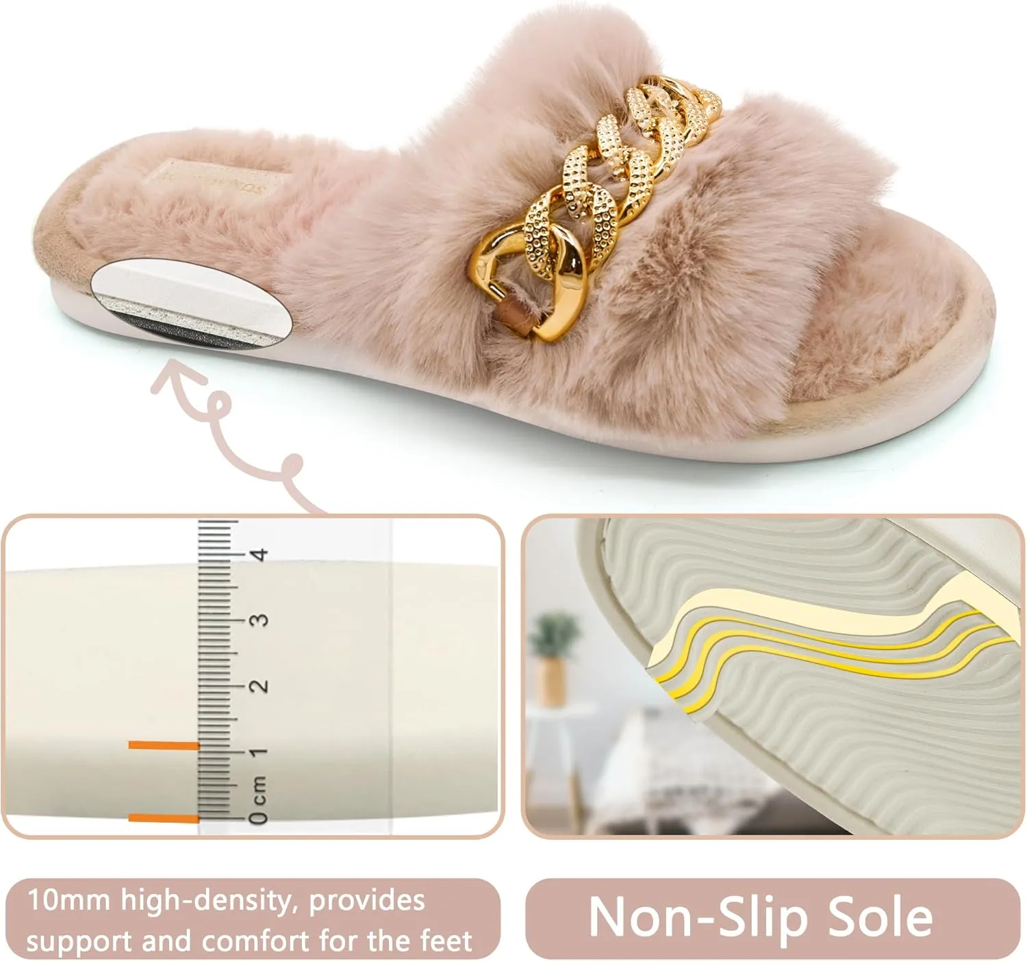Cozy Fuzzy Fluffy Slippers - Memory Foam Indoor & Outdoor, Perfect Gifts for Women