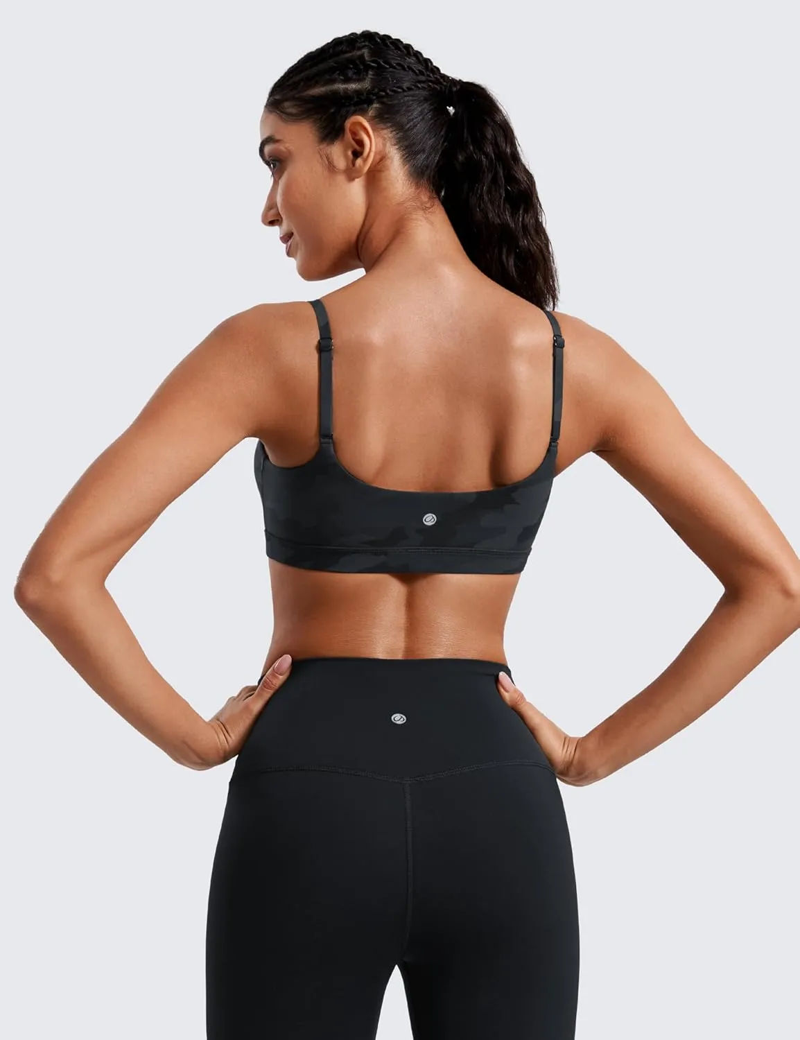 CRZ YOGA Womens Butterluxe Adjustable Spaghetti Strap Sports Bra - Scoop Neck Wireless Padded Yoga Workout Crop Top