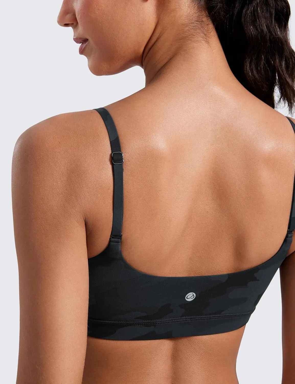 CRZ YOGA Womens Butterluxe Adjustable Spaghetti Strap Sports Bra - Scoop Neck Wireless Padded Yoga Workout Crop Top
