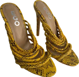 EGO Yellow Snake Print Strappy Heels UK 4