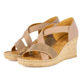 Ekundayo : Ladies High-Heeled Leather Sandal in Timber Cayak & Beige Spirit