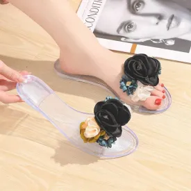 FLOWER JELLY SLIPPERS - BLACK