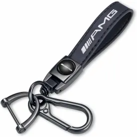 Genuine Leather Key Chain for Mercedes Benz AMG Keychain Keyring for Men and Woean Accessories Black