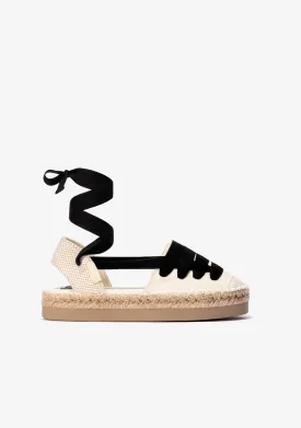 Girl's Beige With Bow Espadrilles Canvas B&W