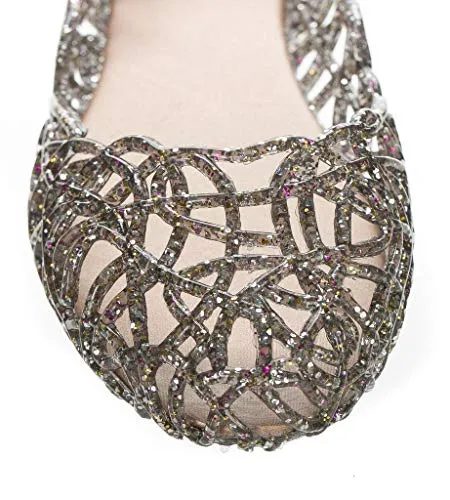 Glaze Alaska Clear Multi Glitter Layered Lines Slip On Jelly Ballet Flats