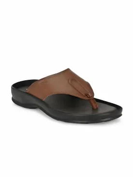 Hitz Men's Tan Leather Open Toe Indoor Outdoor Comfort Slippers