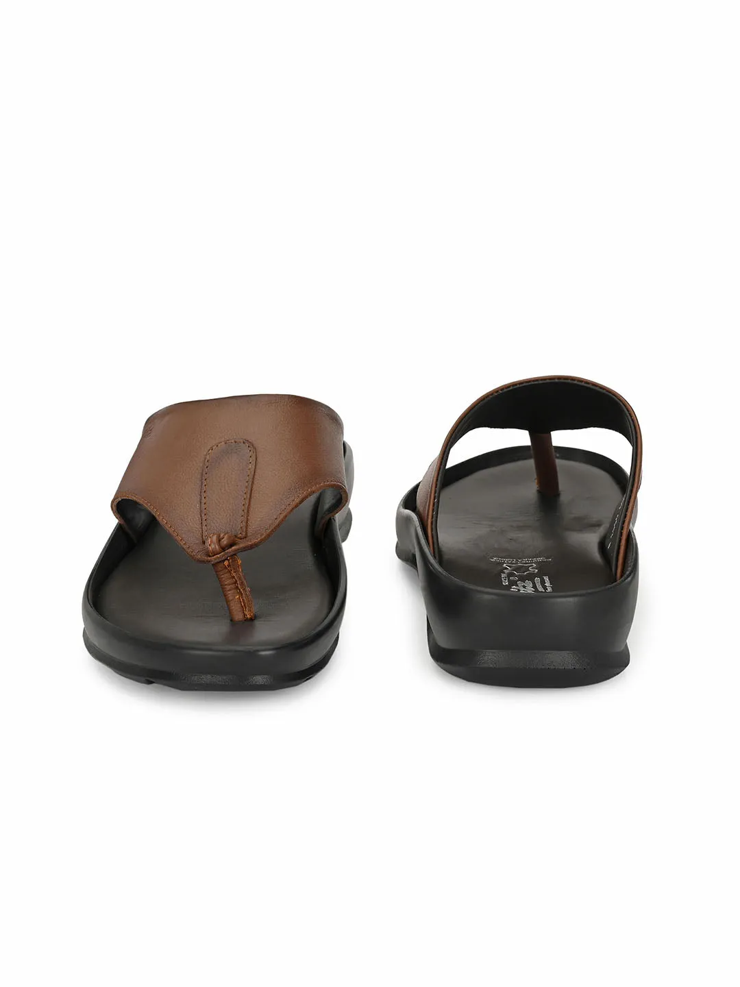 Hitz Men's Tan Leather Open Toe Indoor Outdoor Comfort Slippers