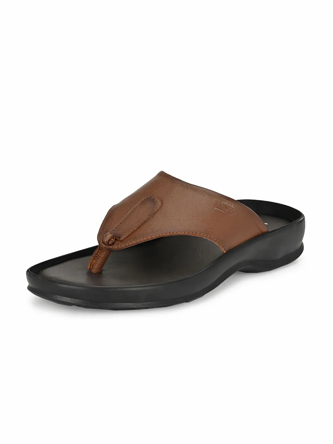 Hitz Men's Tan Leather Open Toe Indoor Outdoor Comfort Slippers