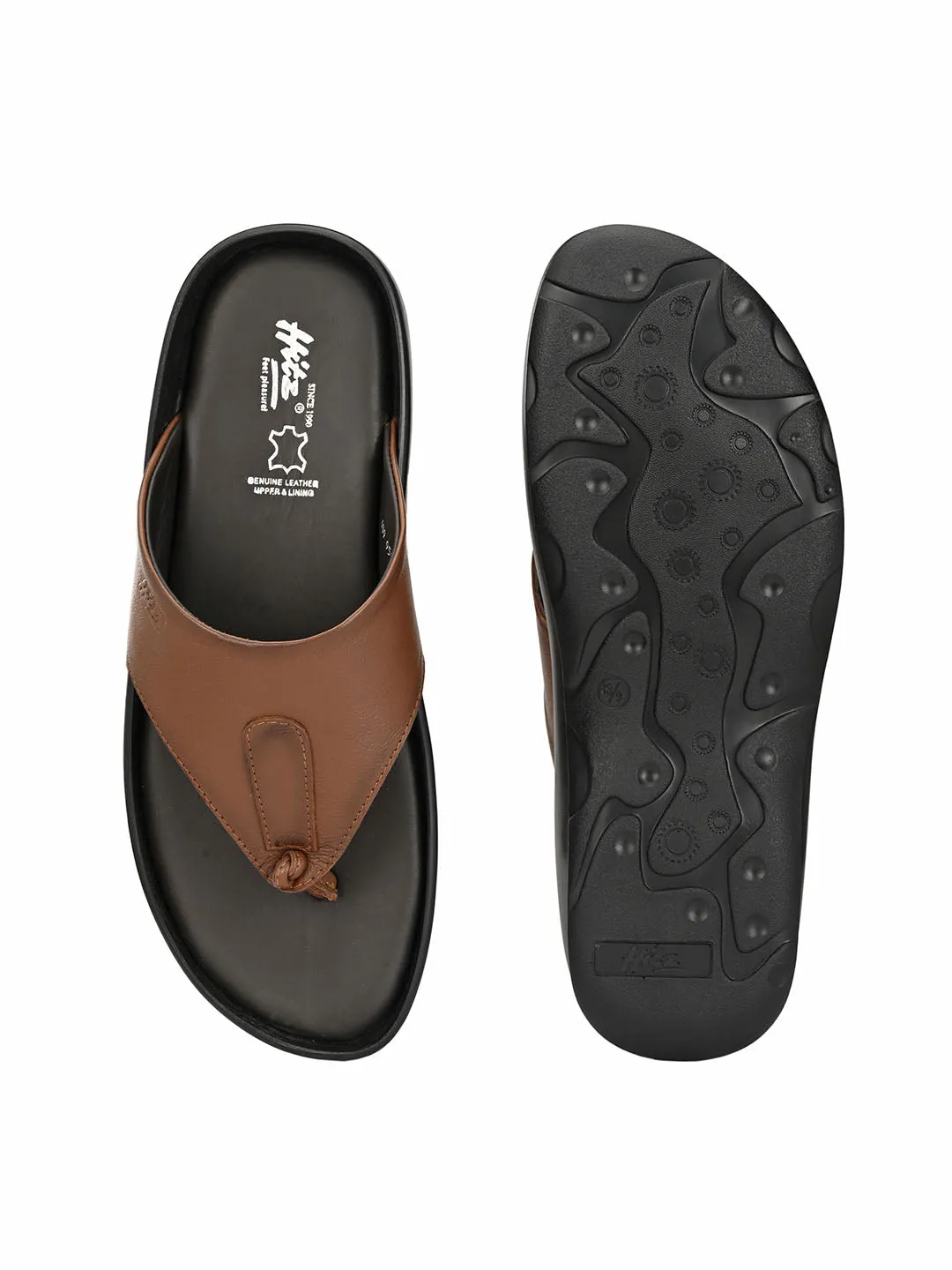 Hitz Men's Tan Leather Open Toe Indoor Outdoor Comfort Slippers