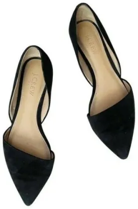 J.Crew Black Suede Pointed D'orsay Flats Size 9 1/2 EU 40 UK 7 ladies