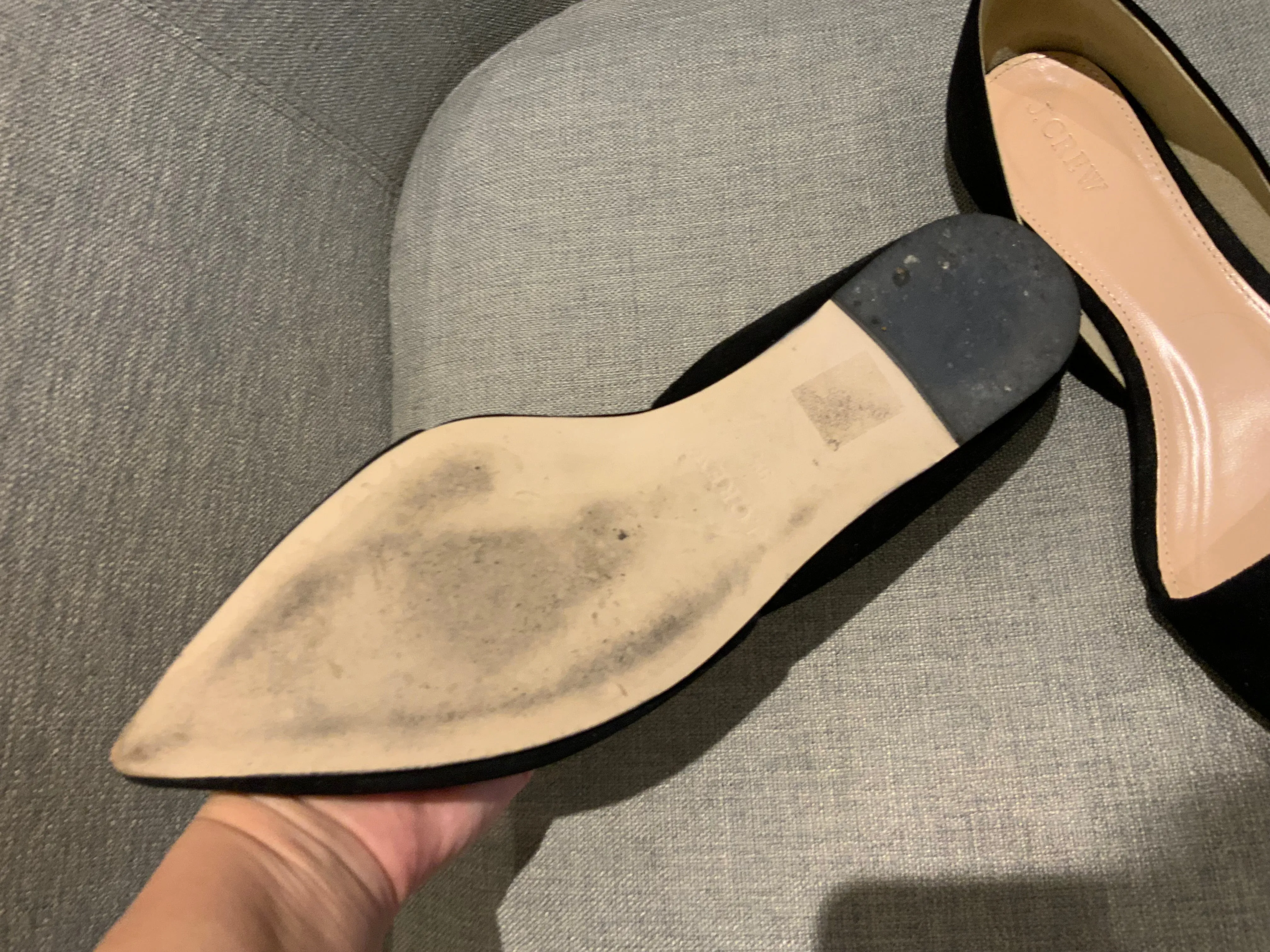 J.Crew Black Suede Pointed D'orsay Flats Size 9 1/2 EU 40 UK 7 ladies