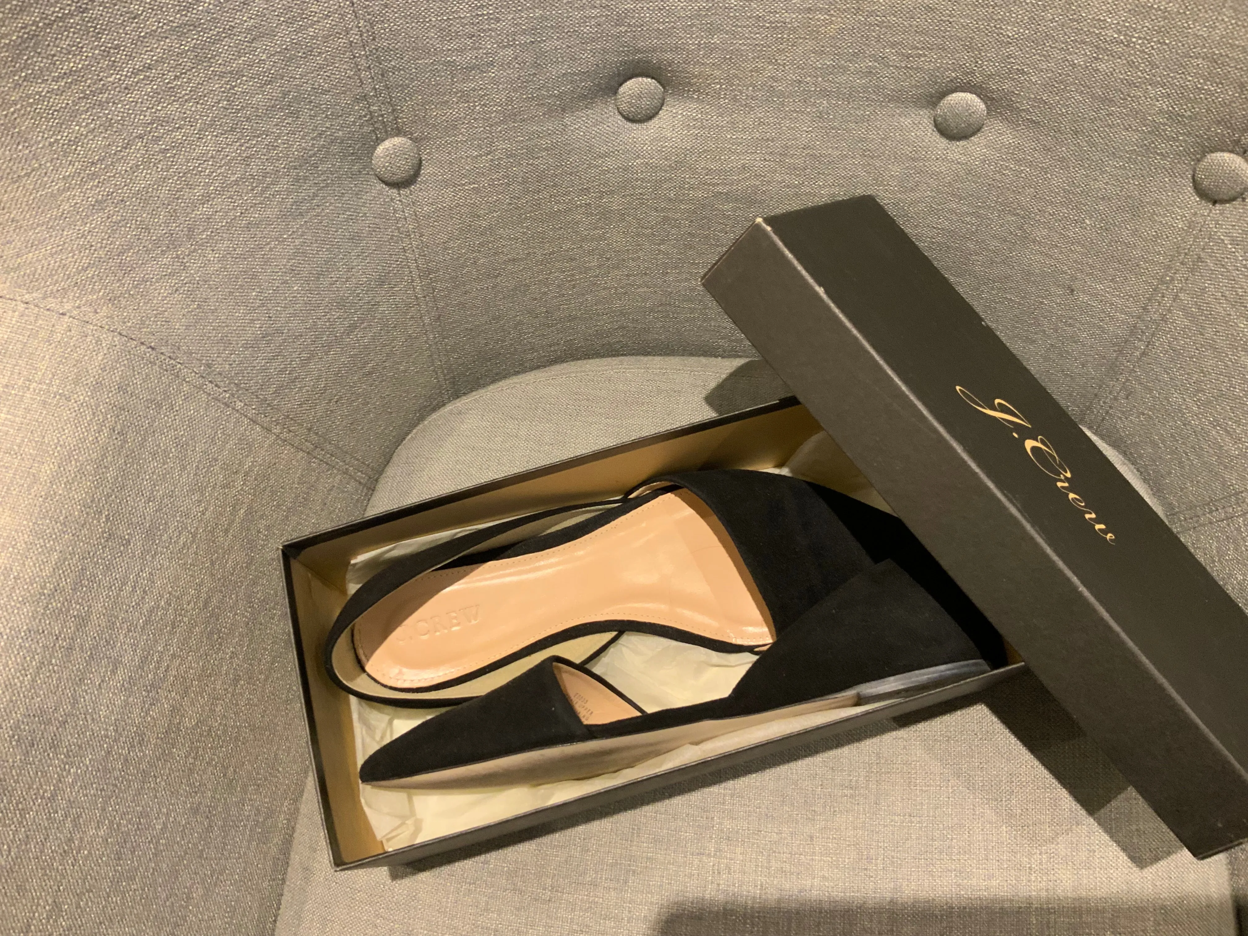 J.Crew Black Suede Pointed D'orsay Flats Size 9 1/2 EU 40 UK 7 ladies