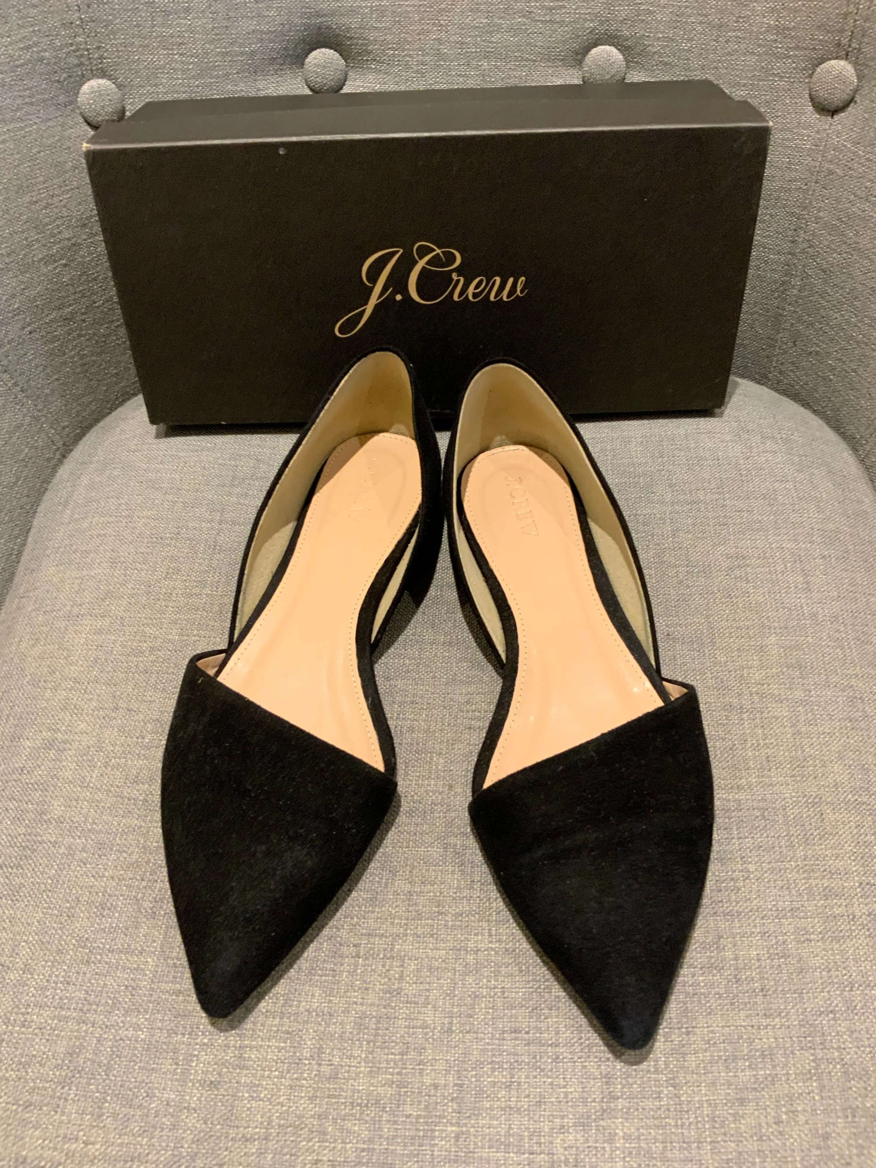 J.Crew Black Suede Pointed D'orsay Flats Size 9 1/2 EU 40 UK 7 ladies