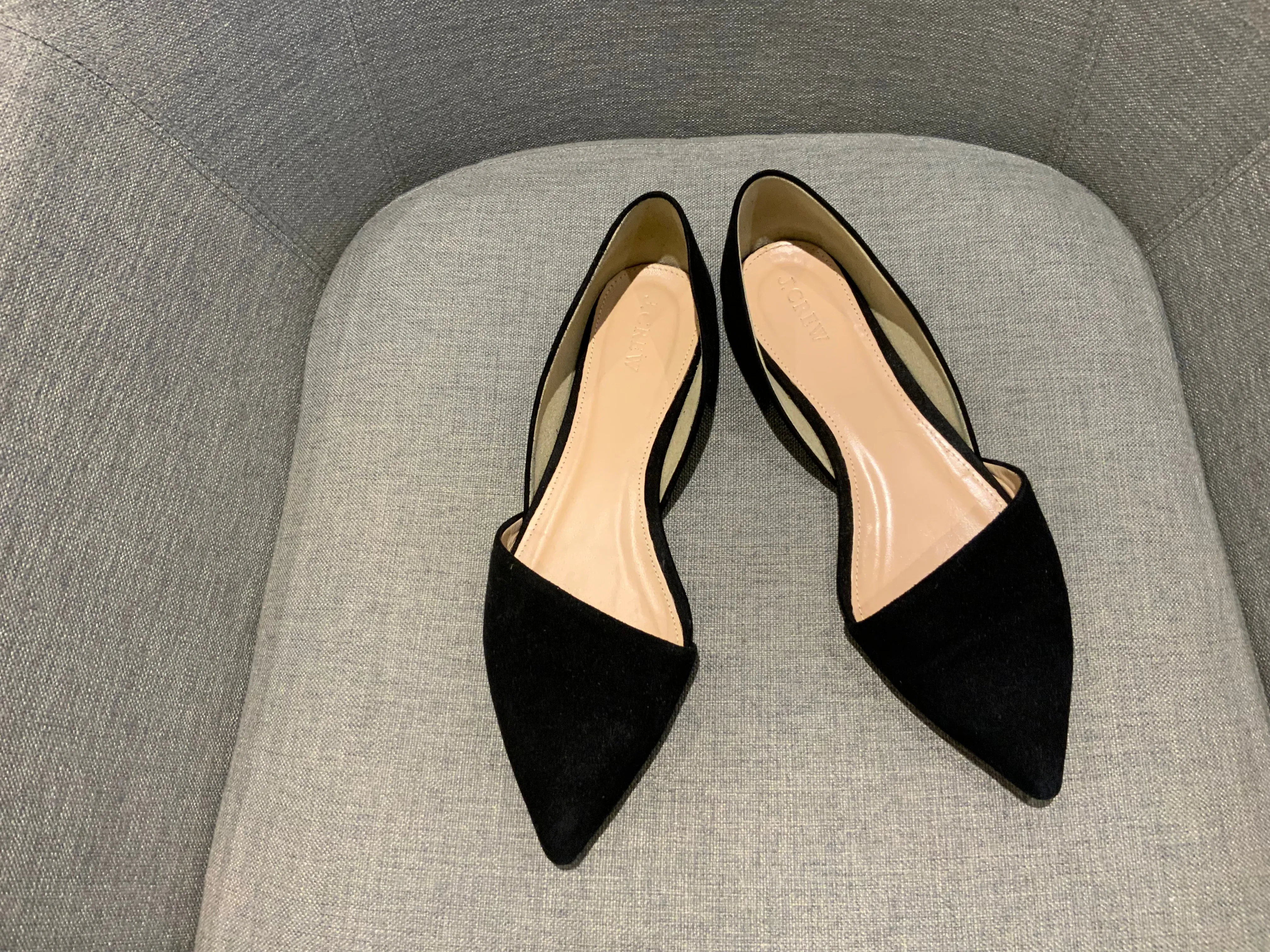 J.Crew Black Suede Pointed D'orsay Flats Size 9 1/2 EU 40 UK 7 ladies