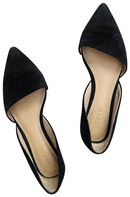 J.Crew Black Suede Pointed D'orsay Flats Size 9 1/2 EU 40 UK 7 ladies