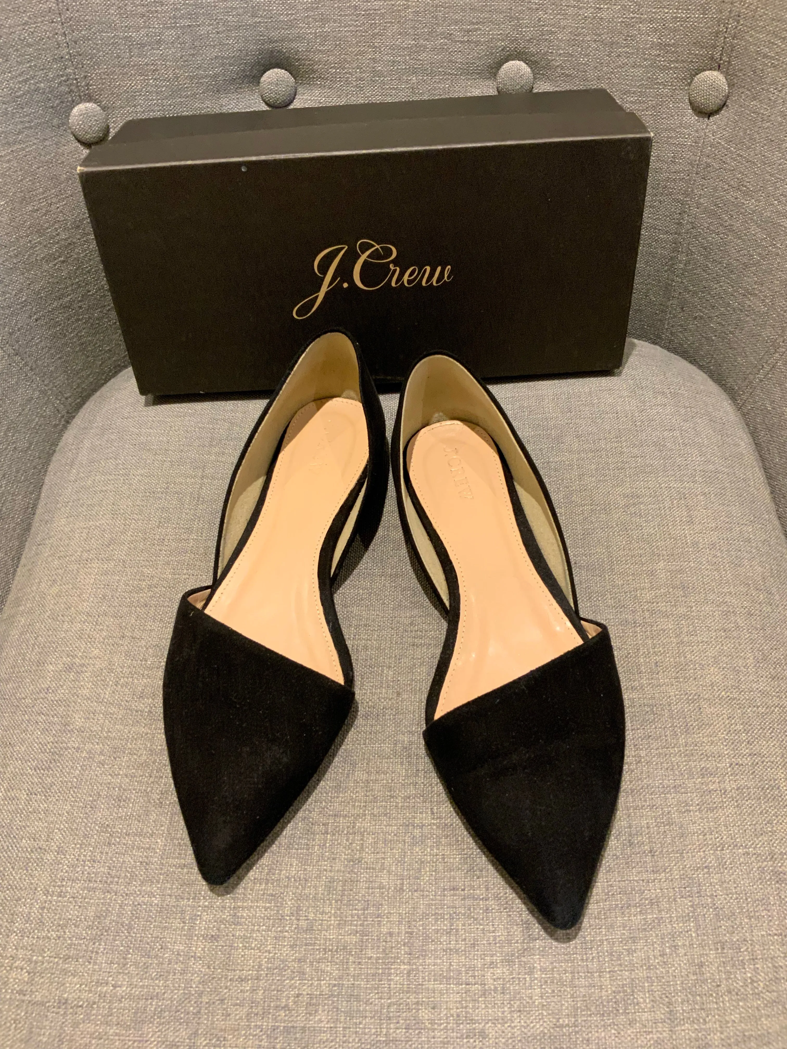 J.Crew Black Suede Pointed D'orsay Flats Size 9 1/2 EU 40 UK 7 ladies