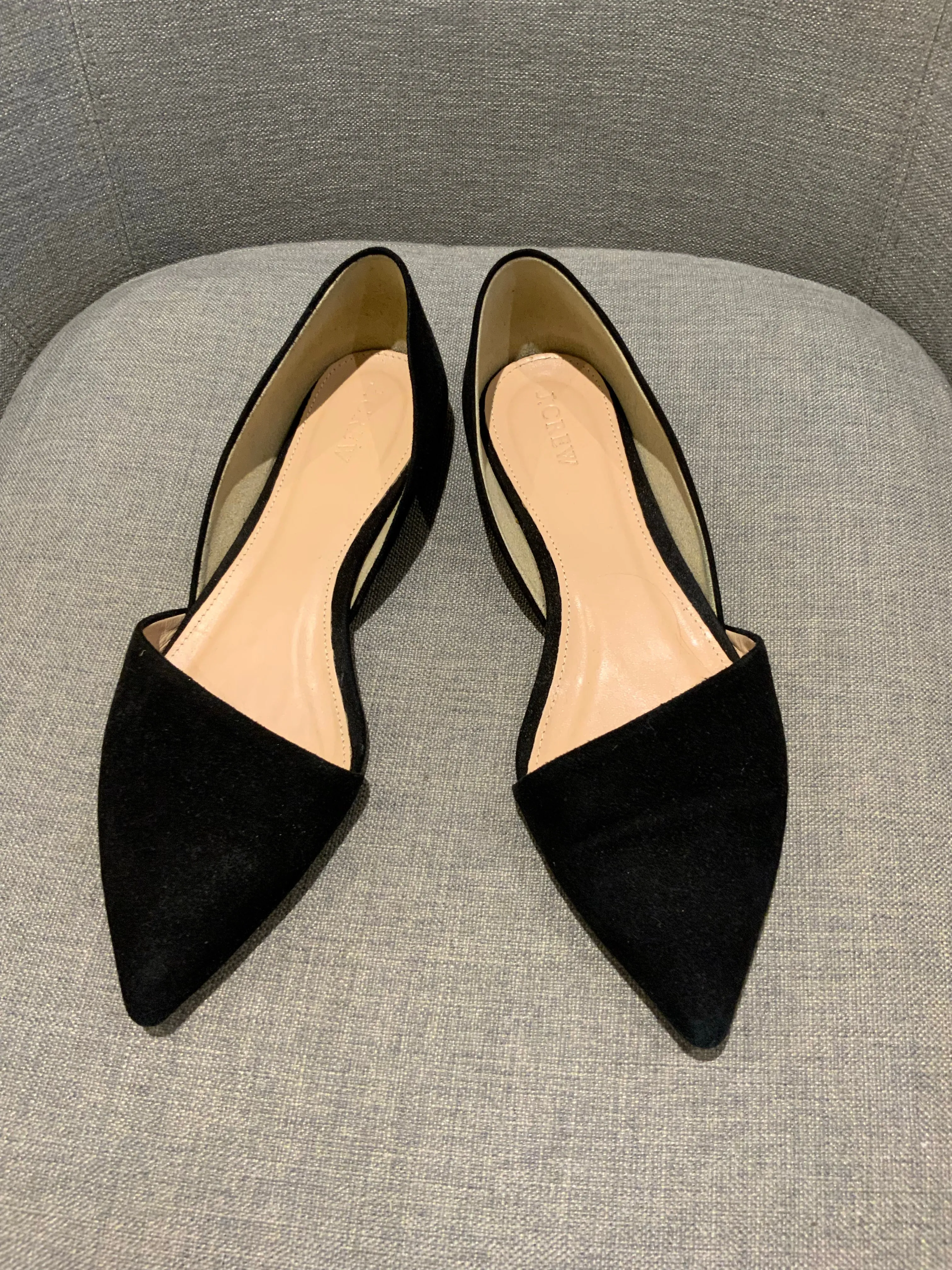 J.Crew Black Suede Pointed D'orsay Flats Size 9 1/2 EU 40 UK 7 ladies
