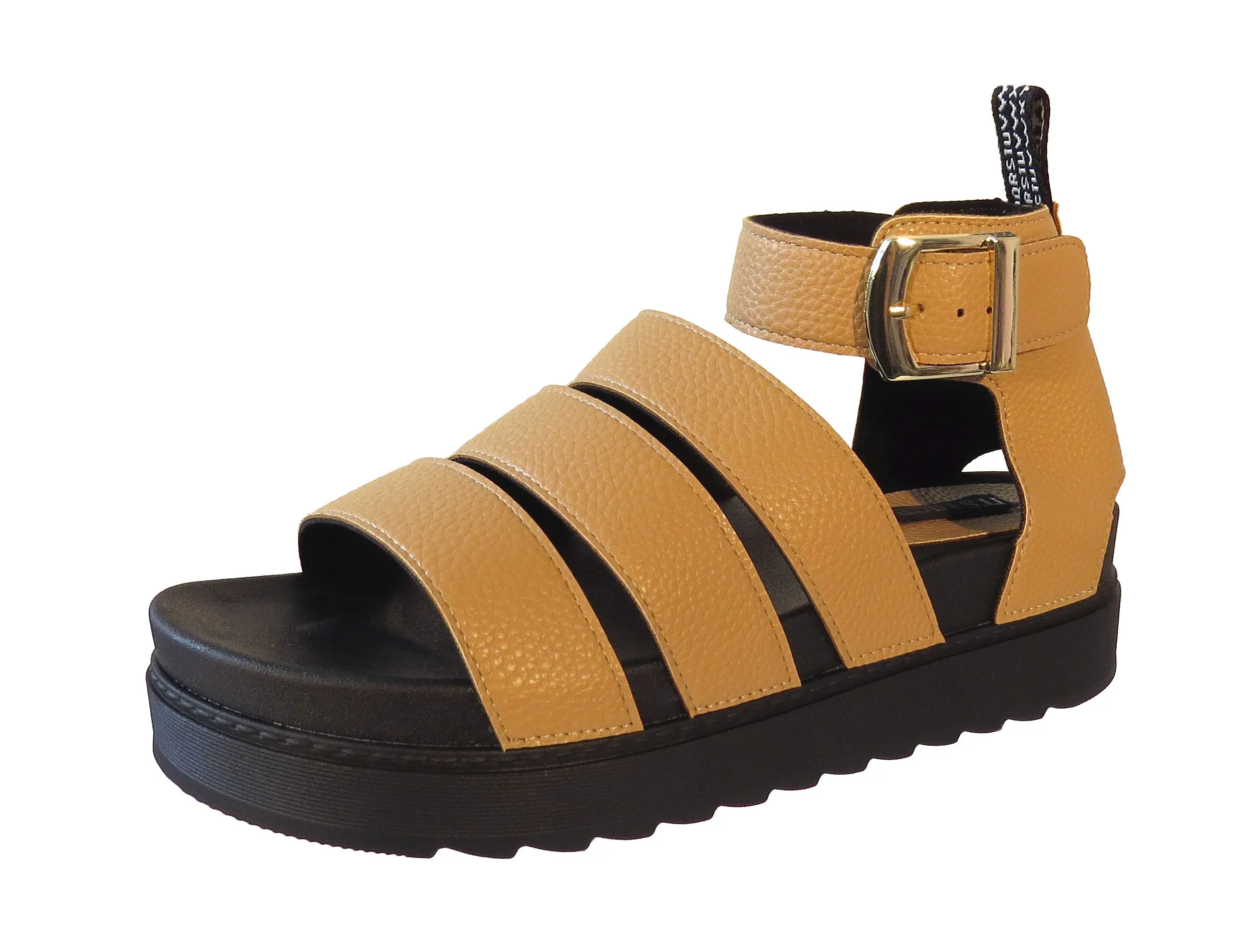 Jesse Women's Trendy Triple-Strap Platform Sandals with Adjustable Buckle - Available in Black, Tan, and White