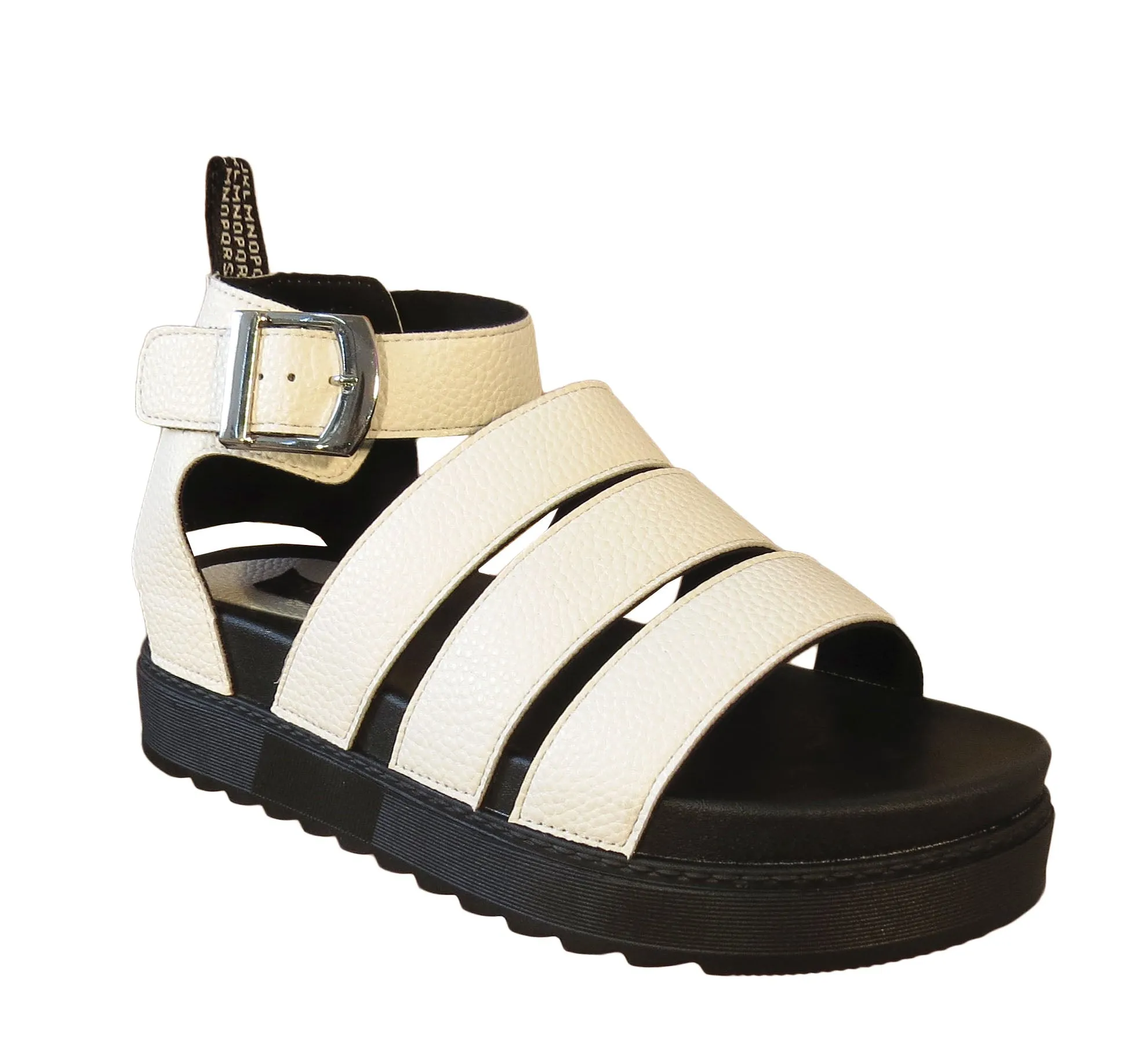 Jesse Women's Trendy Triple-Strap Platform Sandals with Adjustable Buckle - Available in Black, Tan, and White