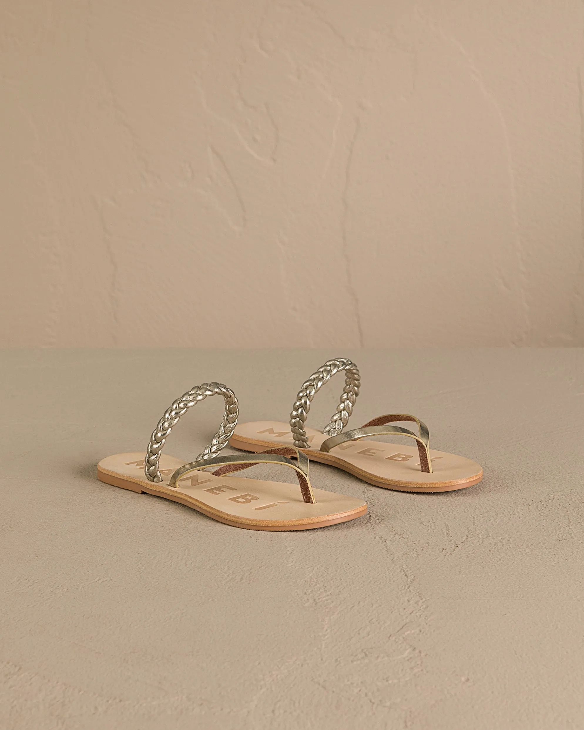 Leather Braid Thong Sandals - P69Y0 - Canyon Platinum