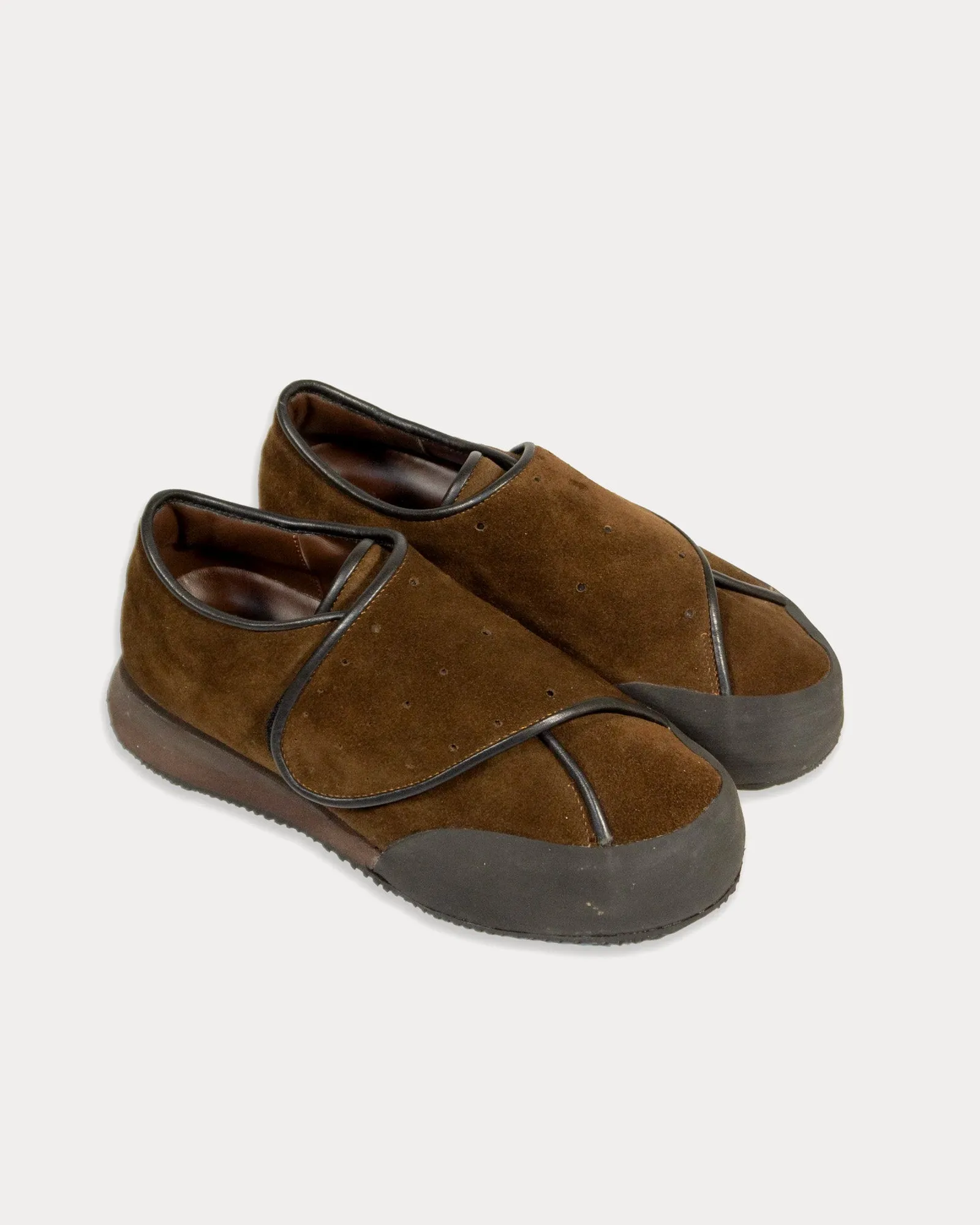 Leather Strap Brown Slip On Sneakers