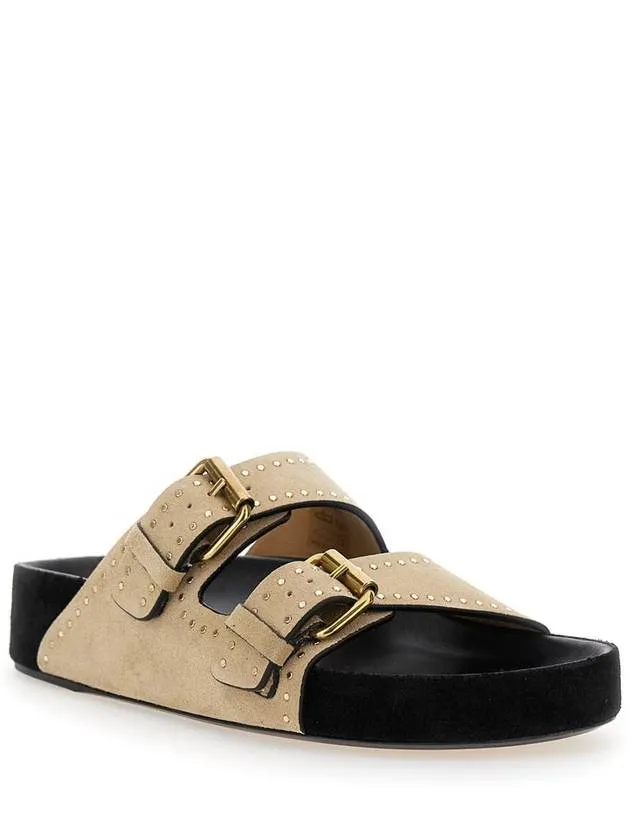 'Lennyo' Beige Slip-On Sandals With Stud Details In Suede Woman