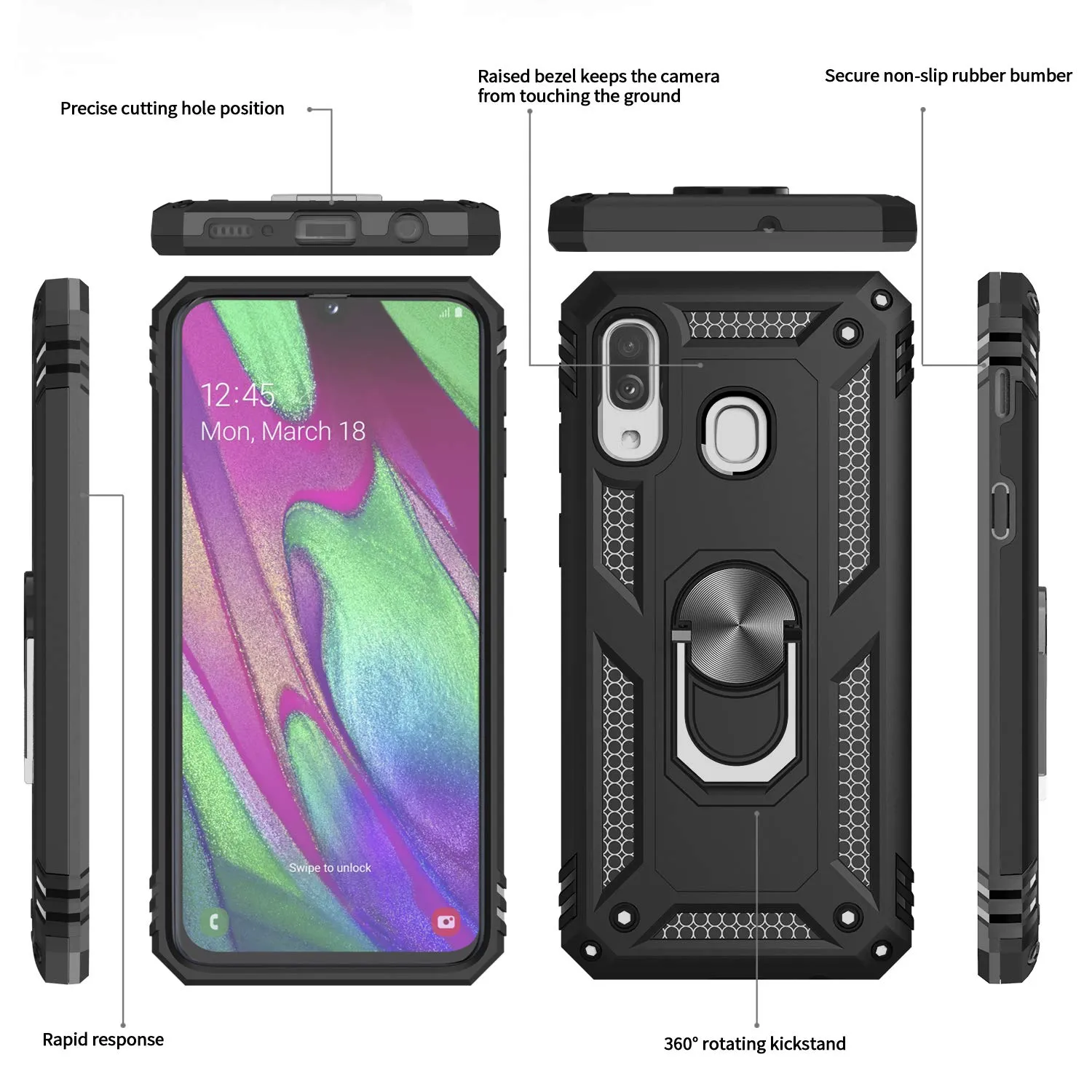 LeYi for Samsung Galaxy A40 Case and Tempered Glass Screen Protector(2 Pack), Ring Holder [Military Grade] Protective Silicone Shockproof Tough Armour