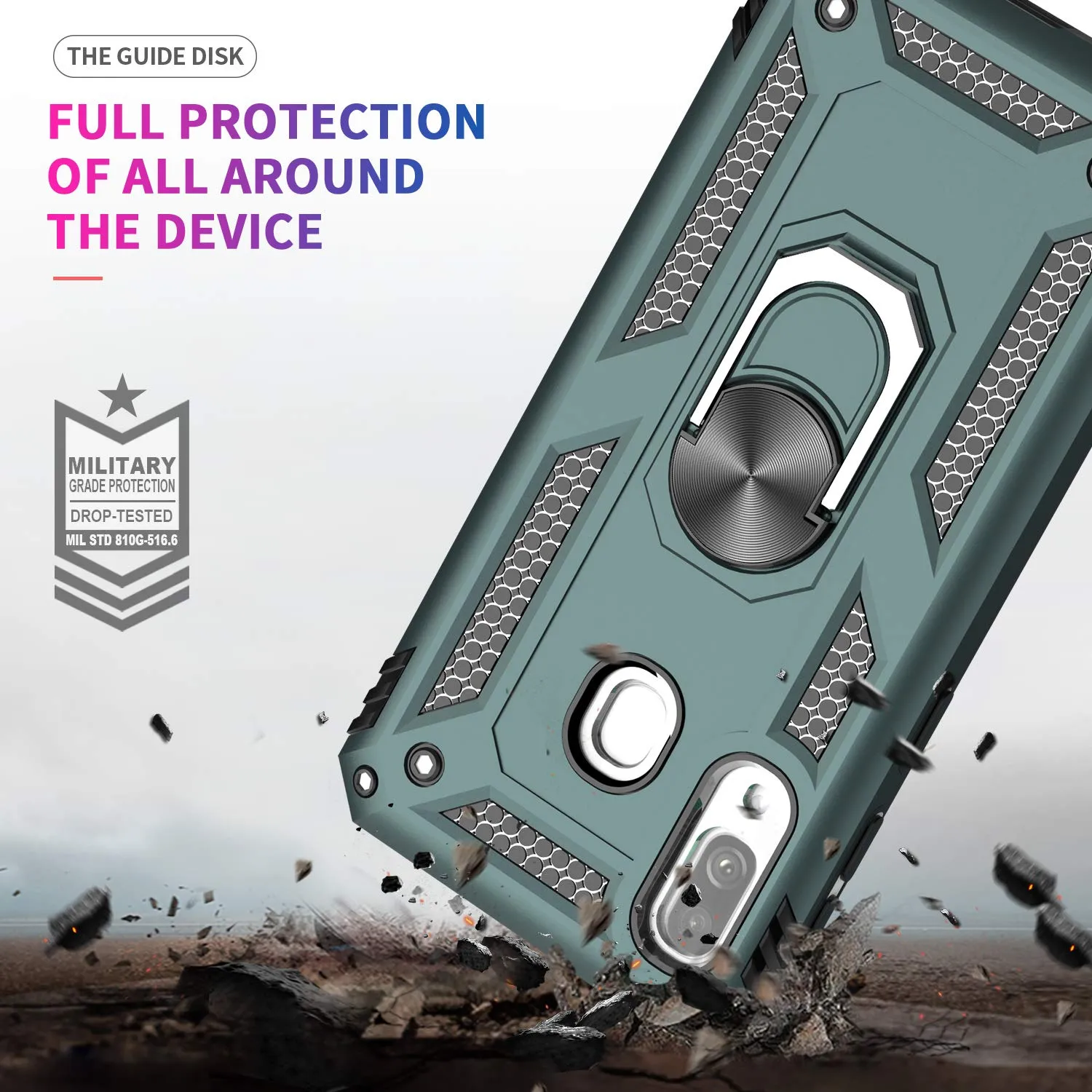 LeYi for Samsung Galaxy A40 Case and Tempered Glass Screen Protector(2 Pack), Ring Holder [Military Grade] Protective Silicone Shockproof Tough Armour