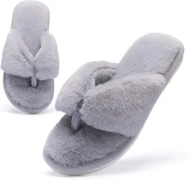MAXTOP Fluffy House Slippers for Women Open Toe Cute Memory Foam Flip Flop Slippers Indoor Outdoor Soft Slides Shoes