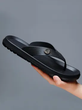 Men Crown & Leaf Decor Flip Flops