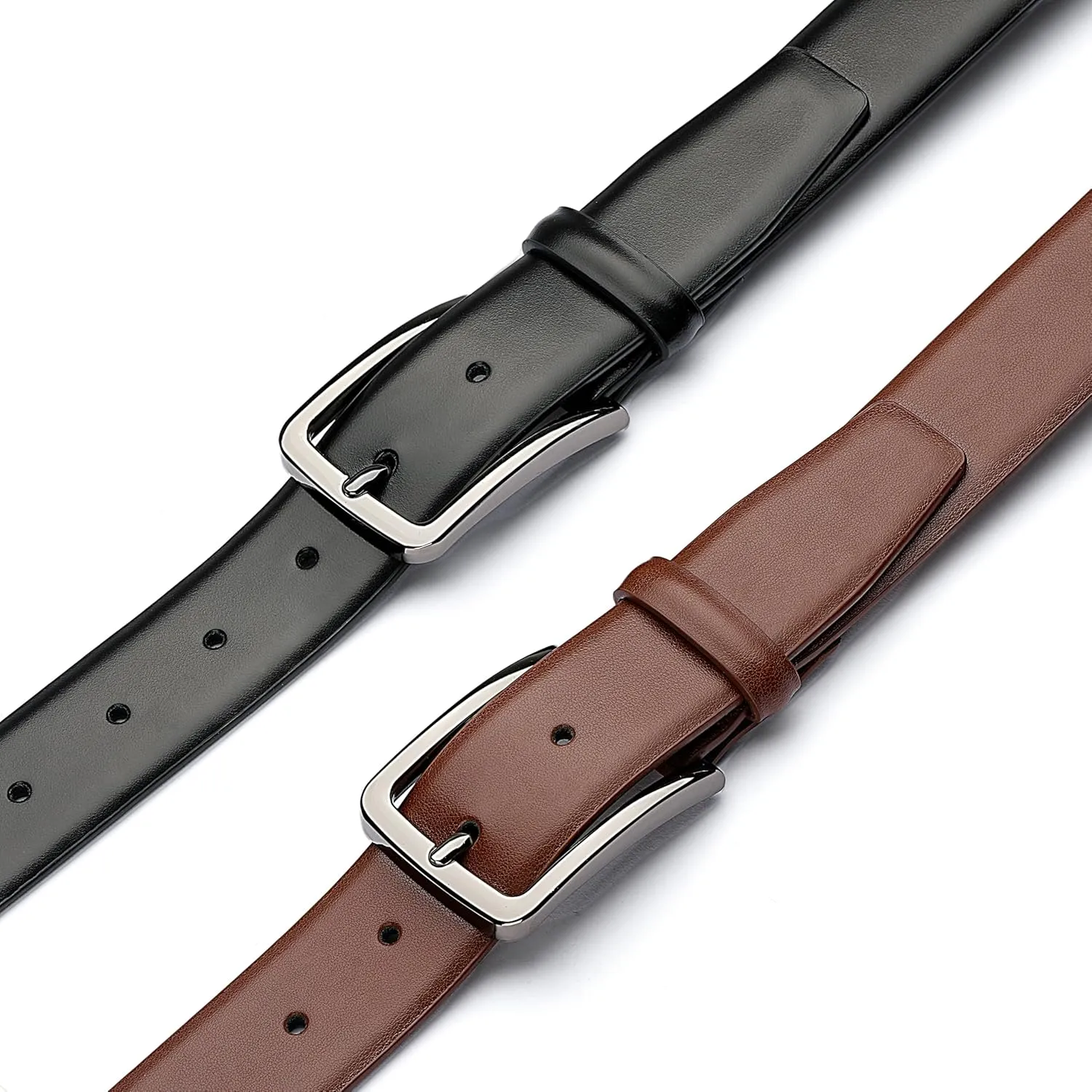 MILORDE Men's Leather Dress Belt 2Pack, Handmade, Genuine Leather, Fashion & Classic Designs for Work Business and Casual